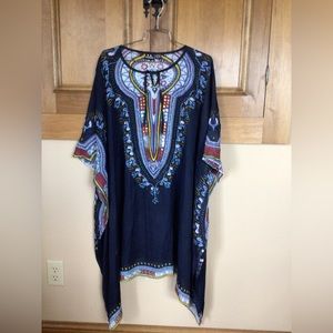 Navy Blue Patterned Women's Swim Cover-Up